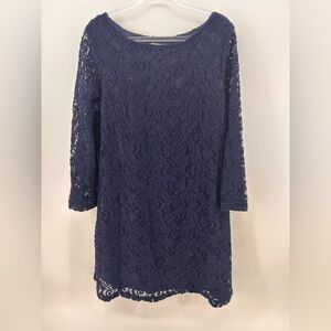 Sharagano Size 14 Bell Sleeve Midi Lace Dress Career Chic Minimalist Dark Fairy